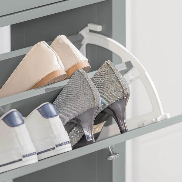 Schuhkipper | Schuhschrank mit 2 Klappen | Schuhkommode Grau | FSR89-HG