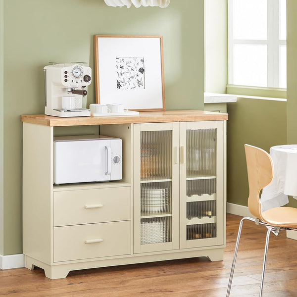 Sideboard mit 2 Glastüren | Küchenschrank | Kommode | Flurschrank | Beige | FSB81-MI