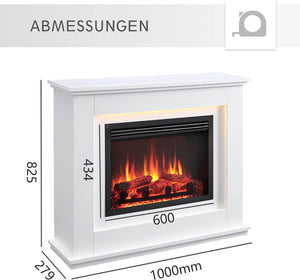 BALDERIA Baldur Elektrokamin mit Heizung bis 2000W, 3D-Flammeneffekt Weiss