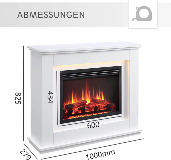 BALDERIA Baldur Elektrokamin mit Heizung bis 2000W, 3D-Flammeneffekt Weiss