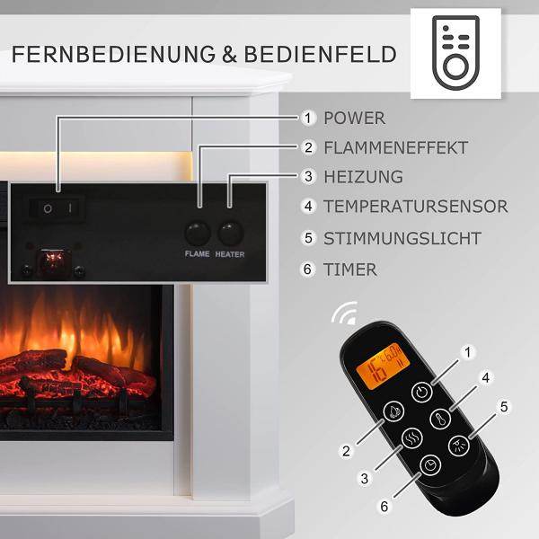 BALDERIA LED Elektrokamin Candela 3D-Flammeneffekt 2000W