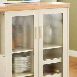Sideboard mit 2 Glastüren | Küchenschrank | Kommode | Flurschrank | Beige | FSB81-MI
