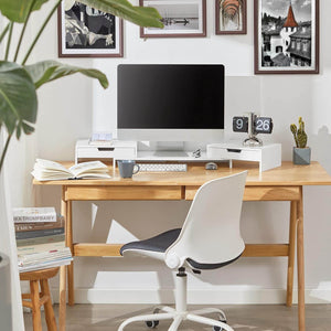 Design Monitorerhöhung für 2 Monitore | Monitorständer mit 2 Schubladen | Bambus | BBF04-W