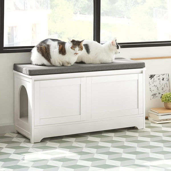 Katzenhaus mit Katzennäpfe | Tierhaus | Schuhbank mit Katzenhaus | Weiss FSR136-W