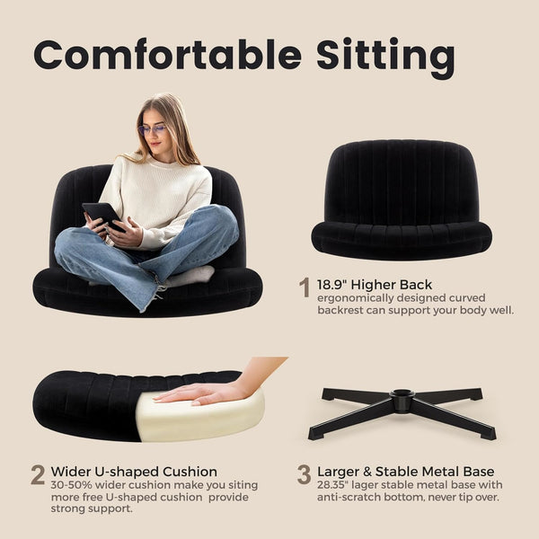 Office chair without armrests with rocking function, black