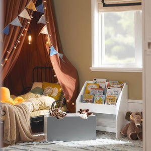 Kinderbücherregal | Spielzeugtruhe | Aufbewahrungsregal Kinderzimmer | Weiss/Grau| KMB17-HG