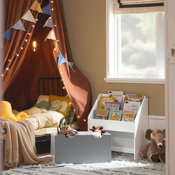 Kinderbücherregal | Spielzeugtruhe | Aufbewahrungsregal Kinderzimmer | Weiss/Grau| KMB17-HG
