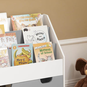 Kinderbücherregal | Spielzeugtruhe | Aufbewahrungsregal Kinderzimmer | Weiss/Grau| KMB17-HG