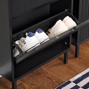 Schuhkipper mit 2 Klappen Schuhschrank schmal Schuhkommode Schwarz