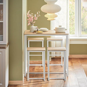 Bartisch mit 4 Hockern | Bartisch set | Stehtisch | 5-teilig | weiß-natur | OGT15-WN