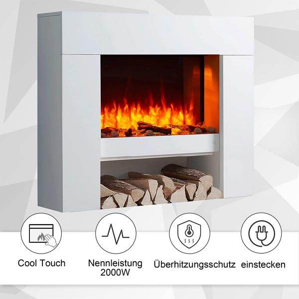 BALDERIA Elektrokamin Naran 3D-Flammeneffekt Heizung 2000W Weiss