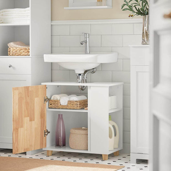 Waschbeckenunterschrank Waschtisch Badschrank Weiß-Natur BZR75-W