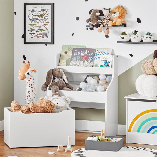 Kinderregal mit 2 Stoffboxen Bücherregal Spielzeugtruhe mit Rollen KMB71-W