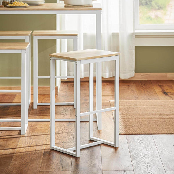 Bartisch mit 4 Hockern | Bartisch set | Stehtisch | 5-teilig | weiß-natur | OGT15-WN
