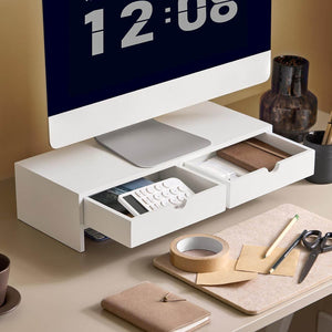 Monitorerhöhung Monitorständer mit Schubladen Weiss BBF02-W