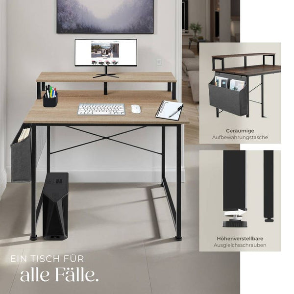 Schreibtisch mit Ablage und Stofftasche Industrial Holz hell, Eiche Sonoma 120 cm