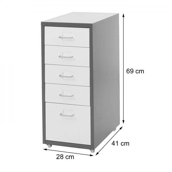 Rollcontainer Boston T851, Schubladenschrank Stahlschrank, 69x28x41cm 5 Schubladen ~ dunkelgrau weiss-dunkelgrau