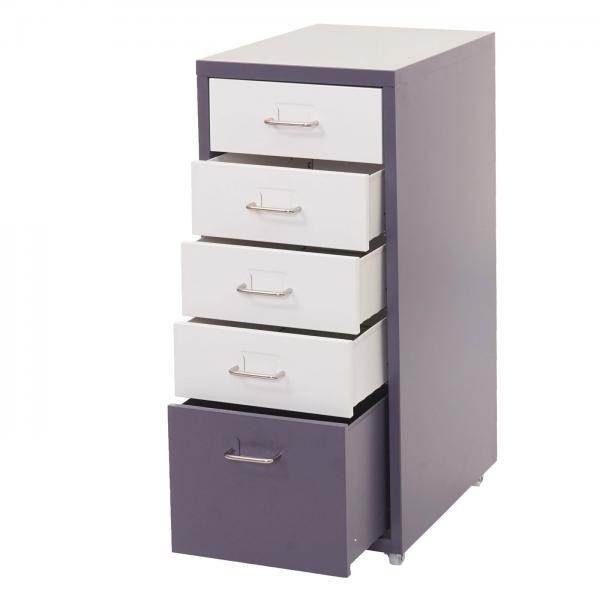Rollcontainer Boston T851, Schubladenschrank Stahlschrank, 69x28x41cm 5 Schubladen ~ dunkelgrau weiss-dunkelgrau