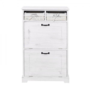Schuhkipper Schuhschrank Schuhregal Massiv-Holz Shabby-Look weiss