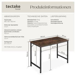 Schreibtisch Jenkins Industrial Holz dunkel, rustikal 100 cm