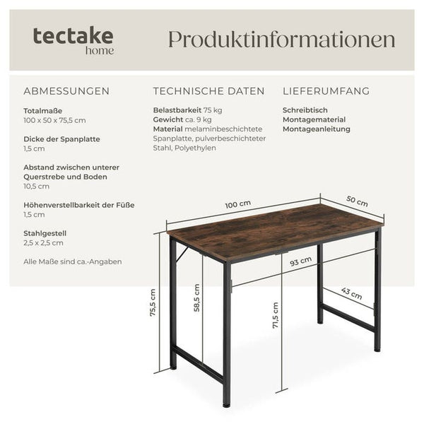 Schreibtisch Jenkins Industrial Holz dunkel, rustikal 100 cm