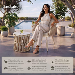 Gartenlounge-Set Lugano Rope-Design Aluminium beige, 1 Stuhl mit Tisch