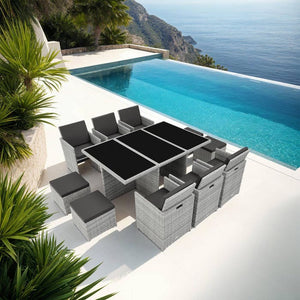 Aluminium Rattan Sitzgruppe New York 6+4+1, hellgrau