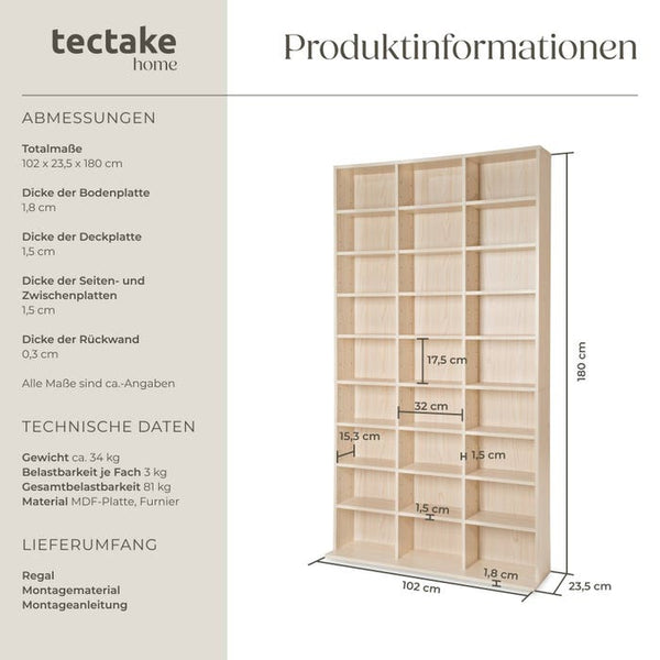 Stand-/Medienregal mit 27 Fächern, buche