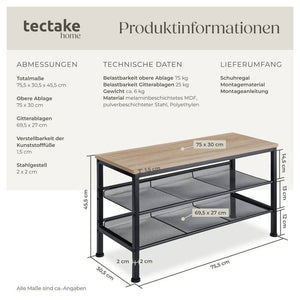 Schuhregal Derry Industrial Holz hell, Eiche Sonoma