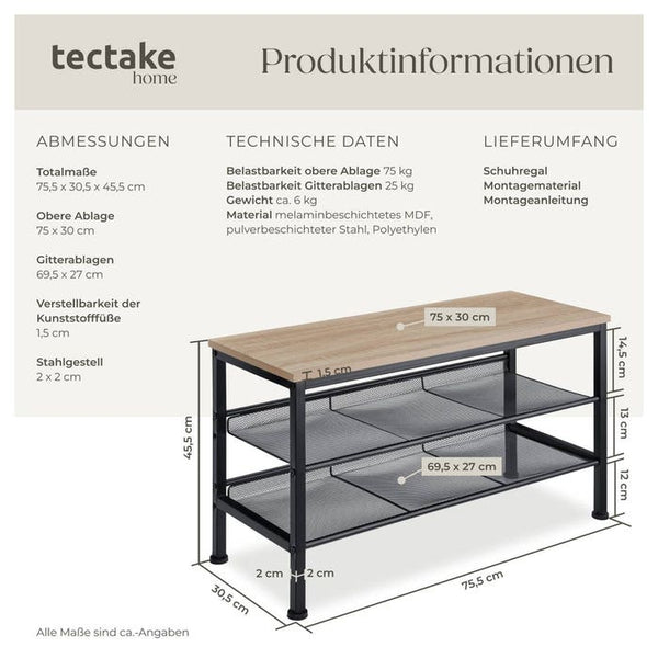 Schuhregal Derry Industrial Holz hell, Eiche Sonoma