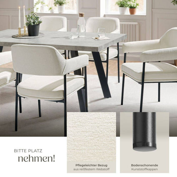 Armlehnstuhl Doé Webstoff off white/schwarz 4er Set