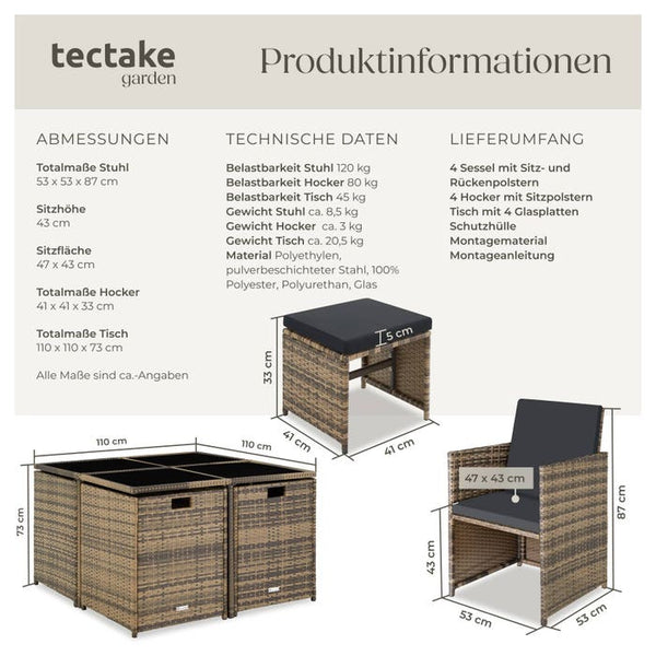Rattan Sitzgruppe Bilbao 4+4+1 natur