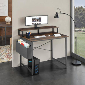 Schreibtisch mit Ablage und Stofftasche Industrial dunkelbraun 120 cm