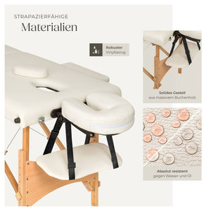 Set lettino da massaggio Freddi a 2 zone con imbottitura da 5 cm, ruote e struttura in legno beige