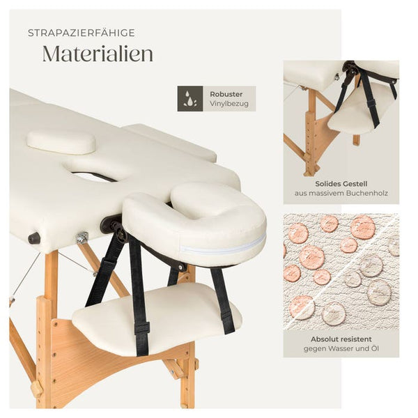 Set lettino da massaggio Freddi a 2 zone con imbottitura da 5 cm, ruote e struttura in legno beige