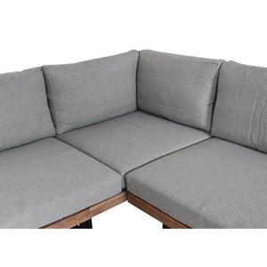 Garten-Garnitur mit Sessel HWC-H54, Lounge-Set Sofa, Spun Poly Akazie Holz MVG Aluminium ~ hellbraun, Polster hellgrau