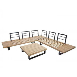 Garten-Garnitur HWC-H54, Garnitur Sitzgruppe Lounge-Set, Spun Poly Akazie Holz MVG Alu ~ hellbraun, Polster dunkelgrau