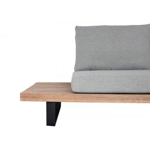 Garten-Garnitur mit Sessel HWC-H54, Lounge-Set Sofa, Spun Poly Akazie Holz MVG Aluminium ~ hellbraun, Polster hellgrau
