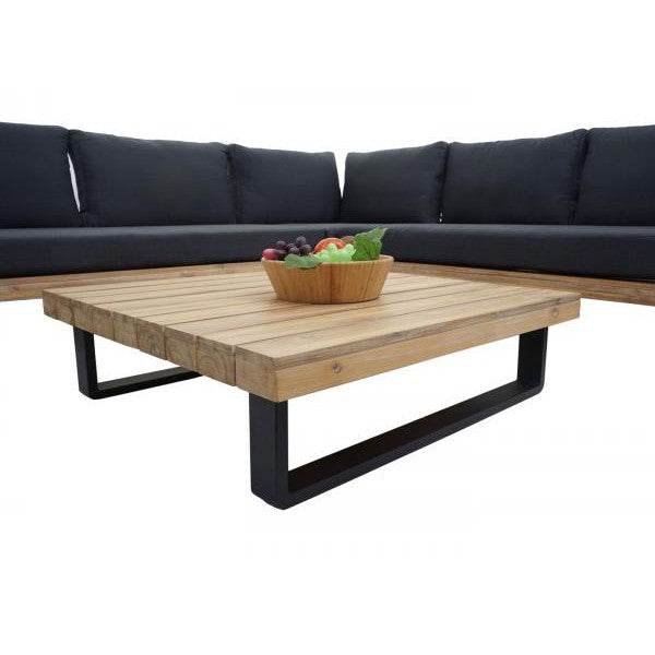 Garten-Garnitur HWC-H54, Garnitur Sitzgruppe Lounge-Set, Spun Poly Akazie Holz MVG Alu ~ hellbraun, Polster dunkelgrau