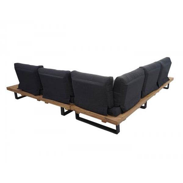 Garten-Garnitur mit Sessel Lounge-Set Sofa, Spun Poly Akazie Holz MVG Aluminium ~ hellbraun, Polster dunkelgrau