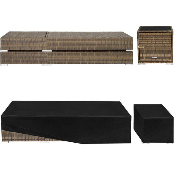 2 Polyrattan Sonnenliegen mit Tisch, natur