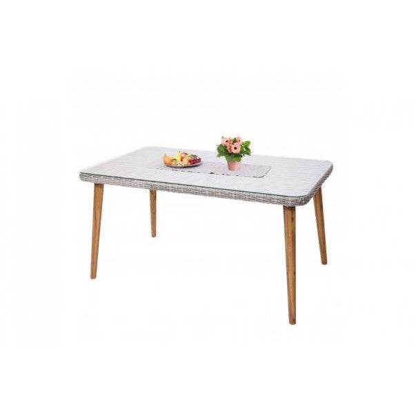 Poly-Rattan Esstisch HWC-H65, Garten-/Lounge-Tisch, Stahl + Akazie halbrundes Poly-Rattan MVG 150x90cm ~ grau