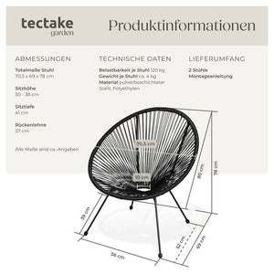 2 chaises de jardin Santana - noires 
