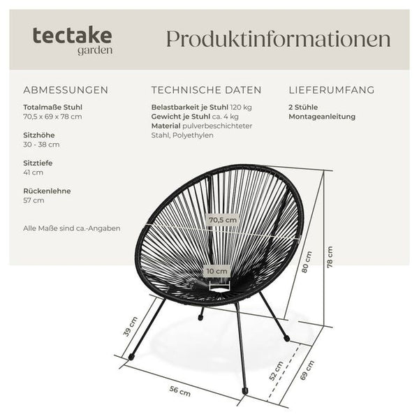 2 chaises de jardin Santana - noires 