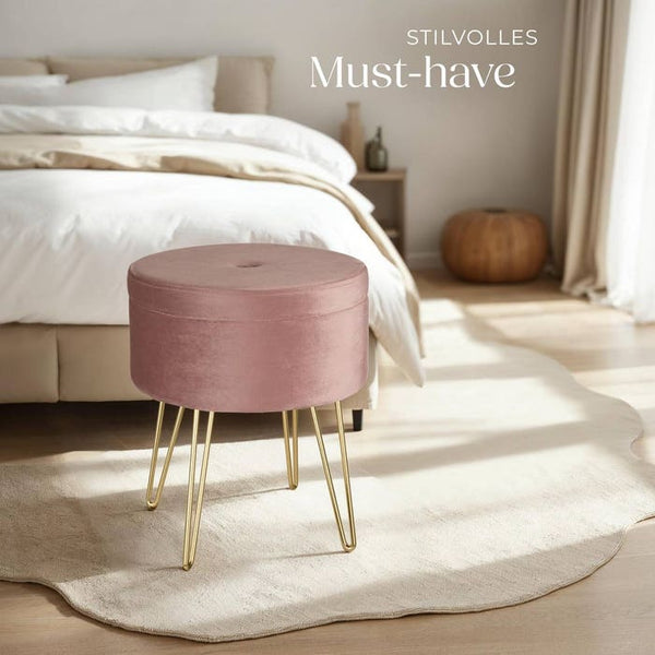 Sitzhocker Ava gepolstert in Samtoptik 300kg mit Stauraum - rosa