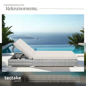2er Set Aluminium Rattan Sonnenliegen hellgrau