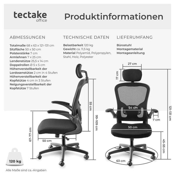 Bürostuhl Arges ergonomisch mit verstellbarer Kopfstütze