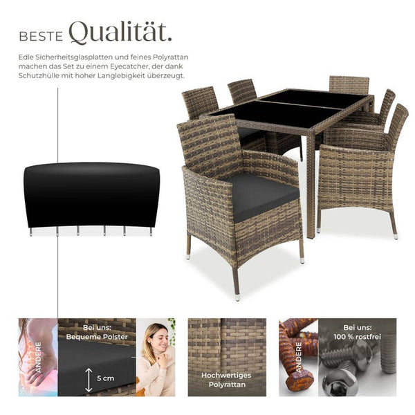 Rattan Sitzgruppe 6+1 mit Schutzhülle natur/dunkelgrau