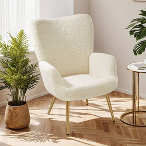 Sessel Hygge gepolstert, ergonomisch, Belastbarkeit 150 kg Bouclé creme/gold ohne Hocker