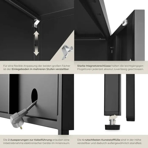 Sideboard Baker Metall mit Magnetverschluss schwarz 100 x 42,5 x 65 cm